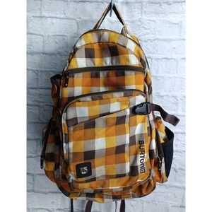 Burton Plaid Backpack Yellow Brown Checkered Multi Pocket Outdoors Travel Bag